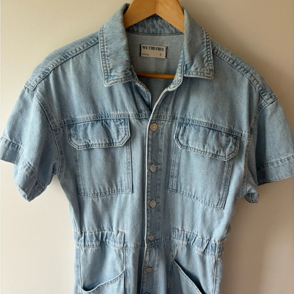 We The Free Light Wash Denim Short-Sleeve Jumpsuit - Picture 2 of 4